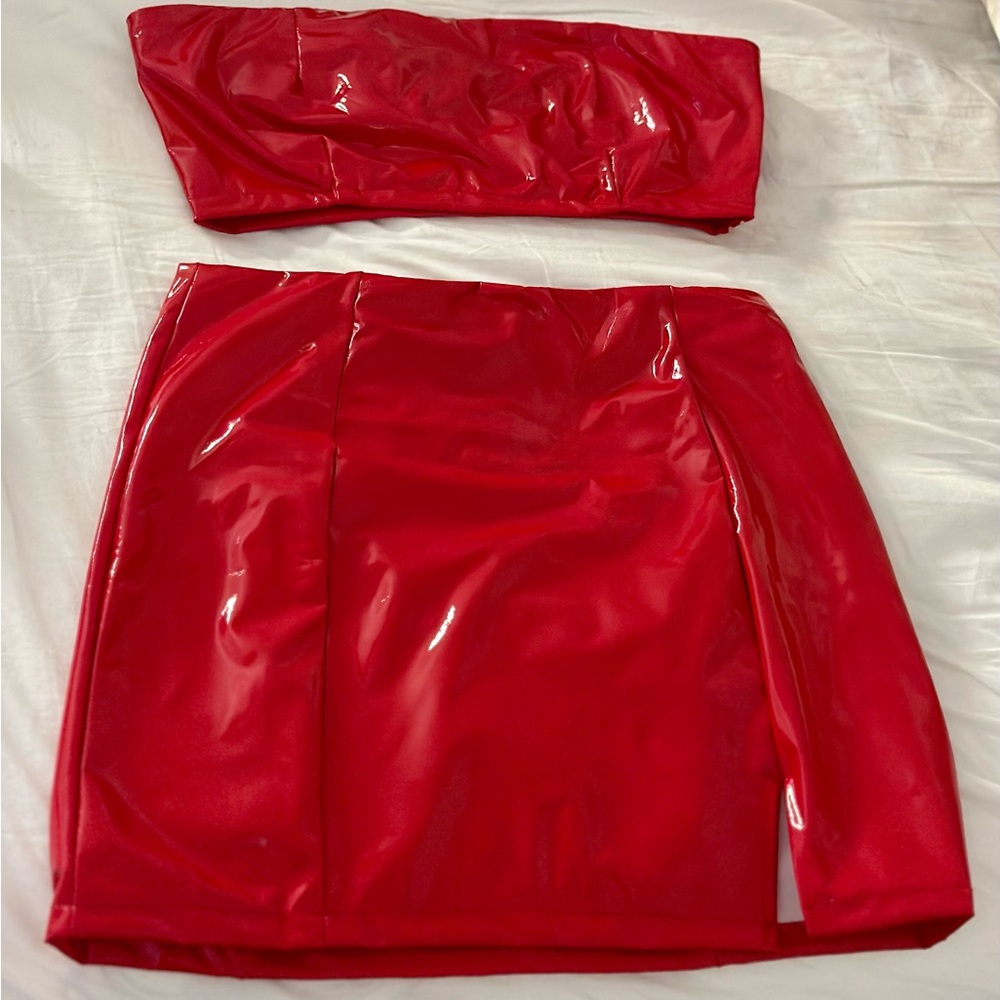 Latex skirt set with tube top